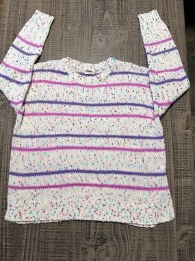 Pulse Cream White Knit Sweater with Pink and Purple Stripes